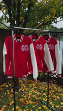 Load and play video in Gallery viewer, BMM Logo Red Letterman Jacket
